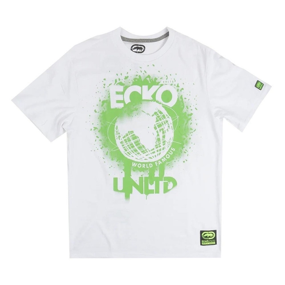Ecko Unltd Mens T-shirt Small White World Famous Globe Graphic Drip